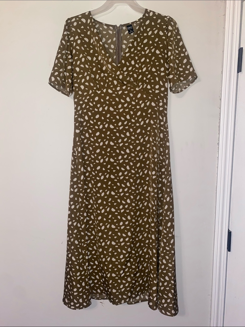 Brown Polka-Spot V-Neck Midi Dress
